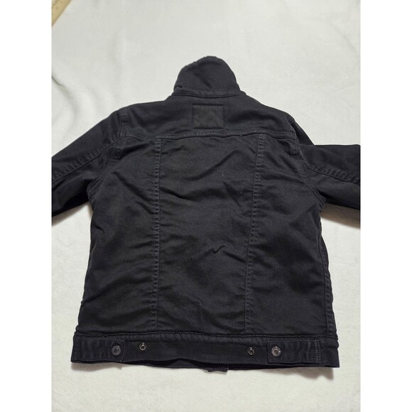 Womens Black Levis Strauss Sherpa Collar Trucker Denim Jean Jacket Small Petite - Picture 2 of 9